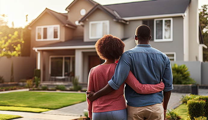 Couple admiring new home exterior