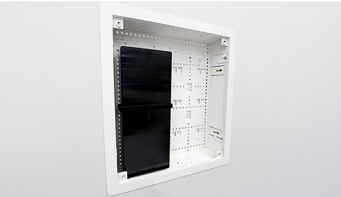 In wall network panel with power unit