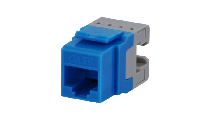Cat 6 Data Jack, 180o Configuration, Blue (Individually wrapped jacks in 10pk)