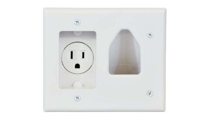 Recessed Low Voltage Cable Plate with Recessed Power, White