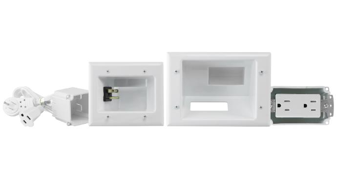 Recessed Pro-Power Kit with Duplex Receptacle and Straight Blade Inlet, White