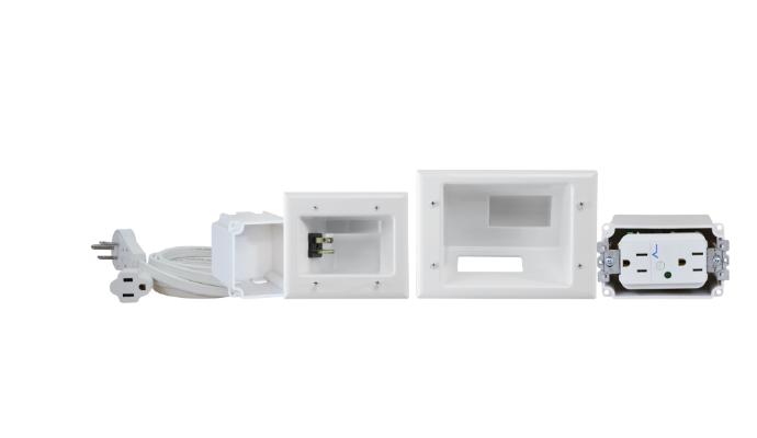 Recessed Pro-Power Kit with Duplex Surge Suppressor and Straight Blade Inlet, White