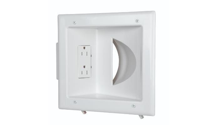 Recessed Low Voltage Media Plate w/ 15 Amp Duplex Receptacle, White