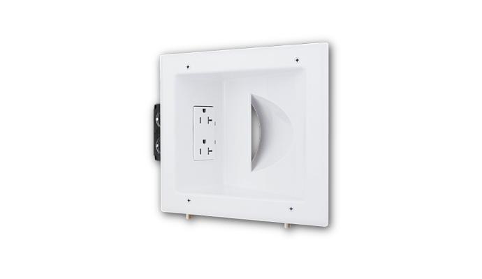 Recessed Low Voltage Media Plate w/ 20 Amp Duplex Receptacle, White