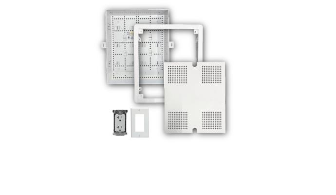 Connected Media Box with duplex 20 Amp commercial grade receptacle with Magnetic Cover