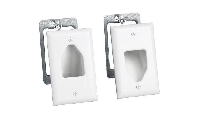 (2) 1 Gang Recessed Plates (white) & (2) metal LV mounting brackets