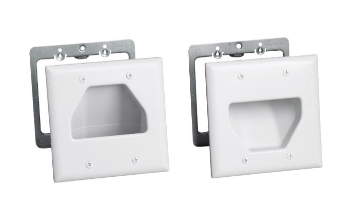 (2) 2 Gang Recessed Plates (white) & (2) metal LV mounting brackets