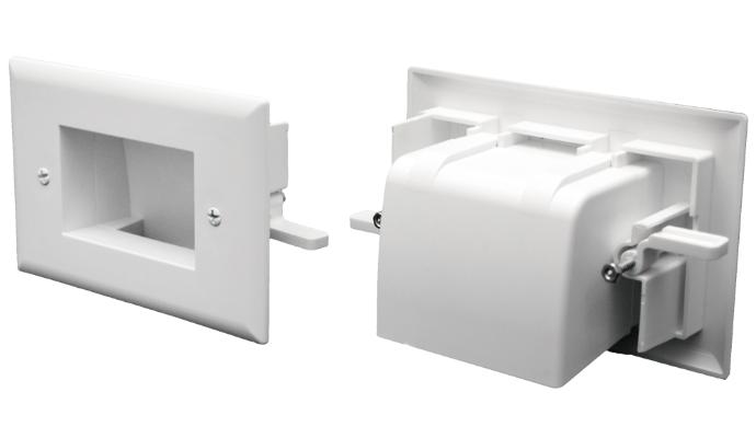 2 Pack - (45-0008-WH) - Easy Mount Recessed Cable Plates with Built-In Mounting Wings 