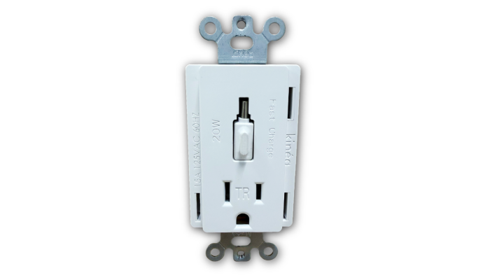 Decora wall mount Receptacle w/ Retractable USB C Charging Cable