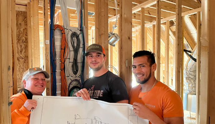 Professional technician team with media box